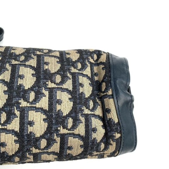 Dior Navy Trotter Print Canvas & Leather Saddle Shape Clutch Cosmetic Bag - Picture 5 of 8
